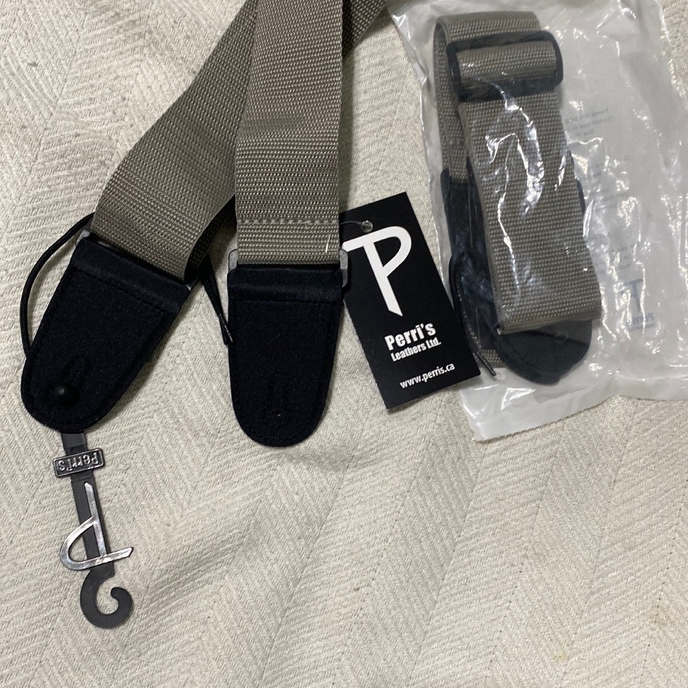 2 gray guitar straps